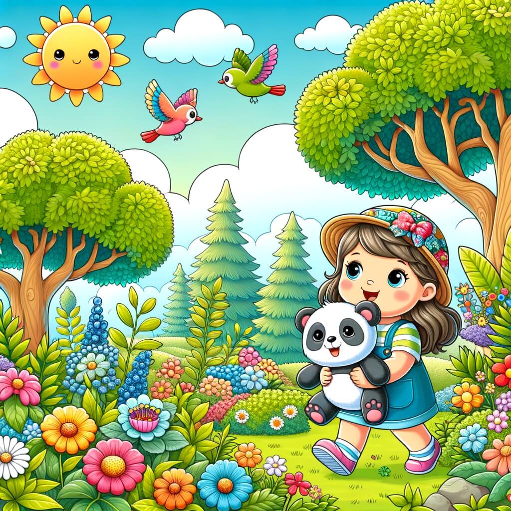 Une illustration pour enfants représentant une petite fille passionnée de nature qui découvre le changement climatique en jouant dans son jardin.