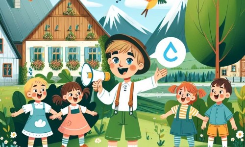 Une illustration destinée aux enfants représentant un garçon curieux et plein de vie, sensibilisant son entourage au changement climatique, accompagné de ses amis, dans un village paisible entouré de verdure et d'oiseaux chantants.