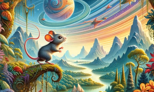 Une illustration pour enfants représentant une souris audacieuse se retrouvant dans une aventure extraordinaire à travers des paysages enchanteurs.