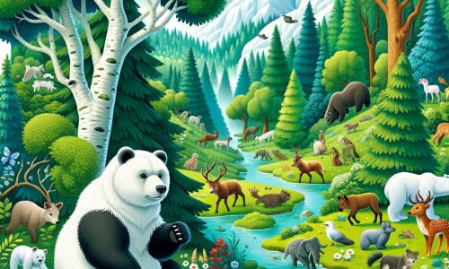Une illustration pour enfants représentant un ours solitaire au pelage blanc et noir qui vit dans une forêt, et qui doit surmonter sa peur de se faire des amis pour découvrir l'importance de l'amitié, de l'entraide et du courage.