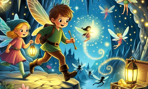 Une illustration pour enfants représentant une petite fée courageuse qui découvre un monde magique caché dans la forêt.