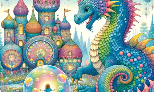 Une illustration pour enfants représentant un dragon solitaire et méchant qui terrorise un univers fantastique rempli de créatures rigolotes, situé au sommet d'une montagne.