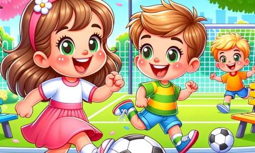 Une illustration pour enfants représentant une petite fille qui veut jouer au football avec les garçons, mais qui doit surmonter les stéréotypes de genre, dans une école.